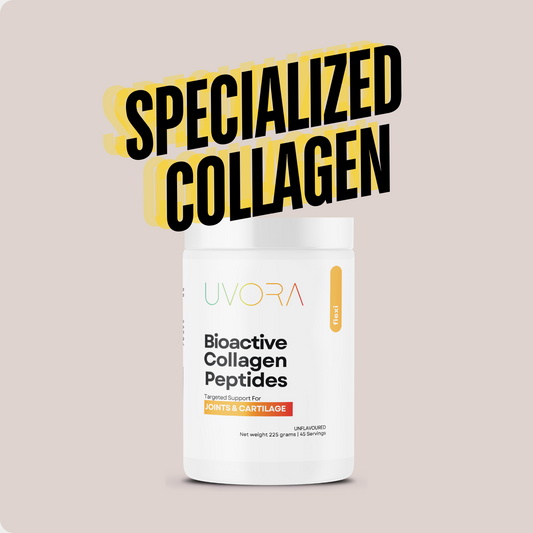 Uvora Flexi collagen – bioactive peptides for joint health, mobility, and stiffness relief for age related wear and tear.